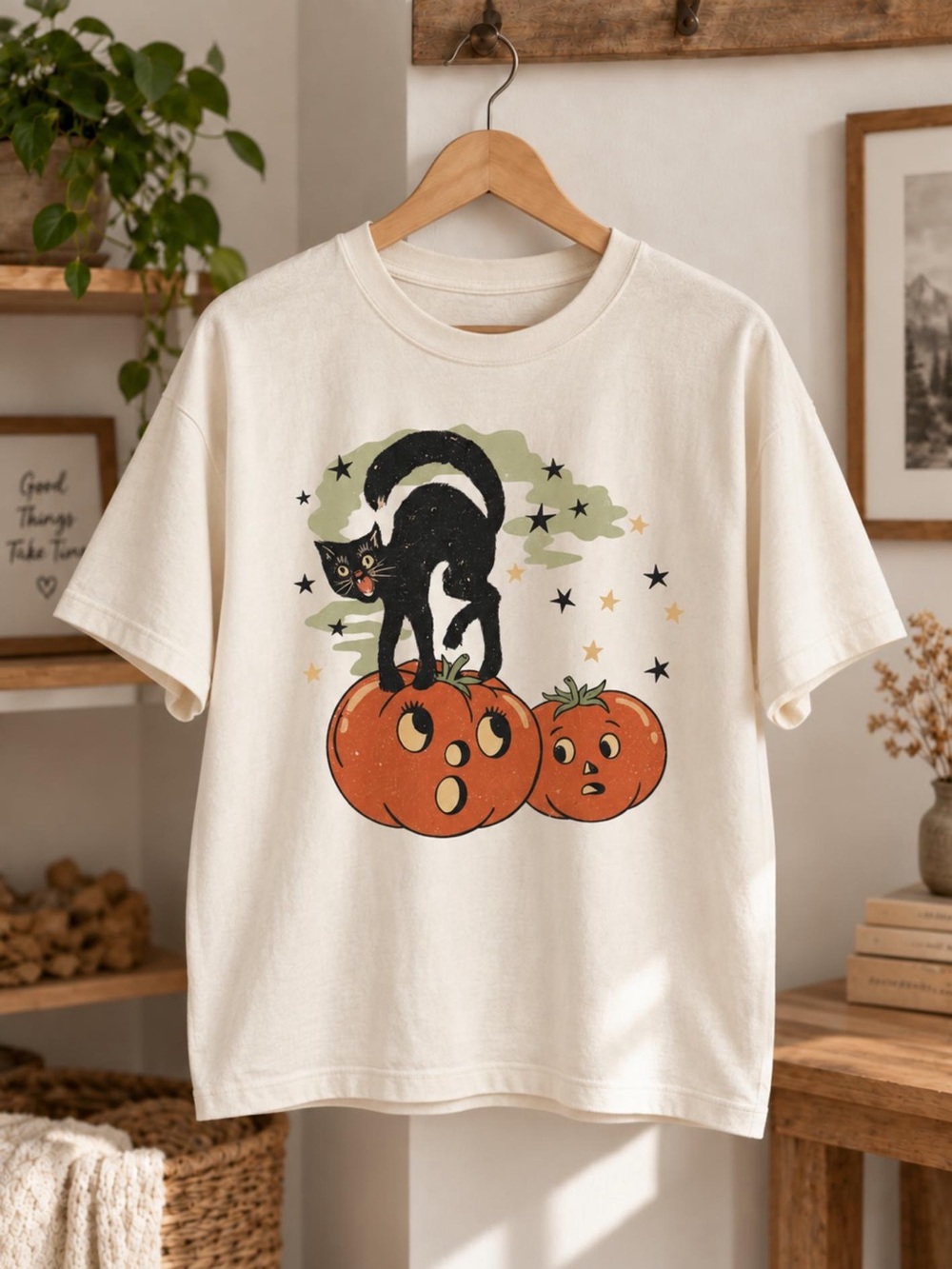 Halloween Cat & Pumpkin Graphic Tee